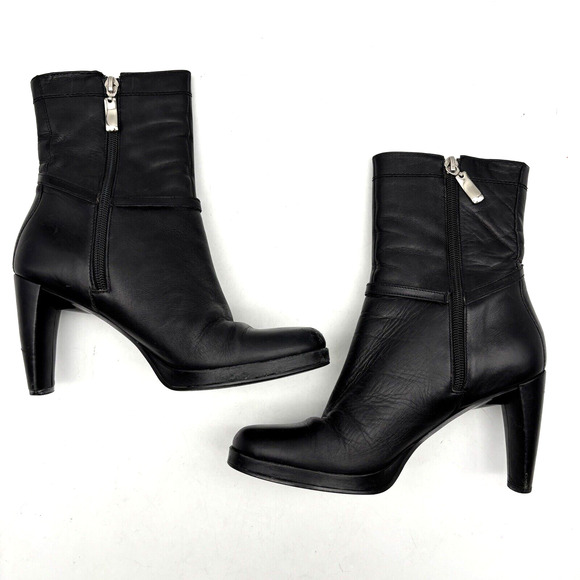 Vintage 90s Y2K Enzo Angiolini 'OASIS' Black Leather Block Heel Ankle Boots 7M - Picture 14 of 16